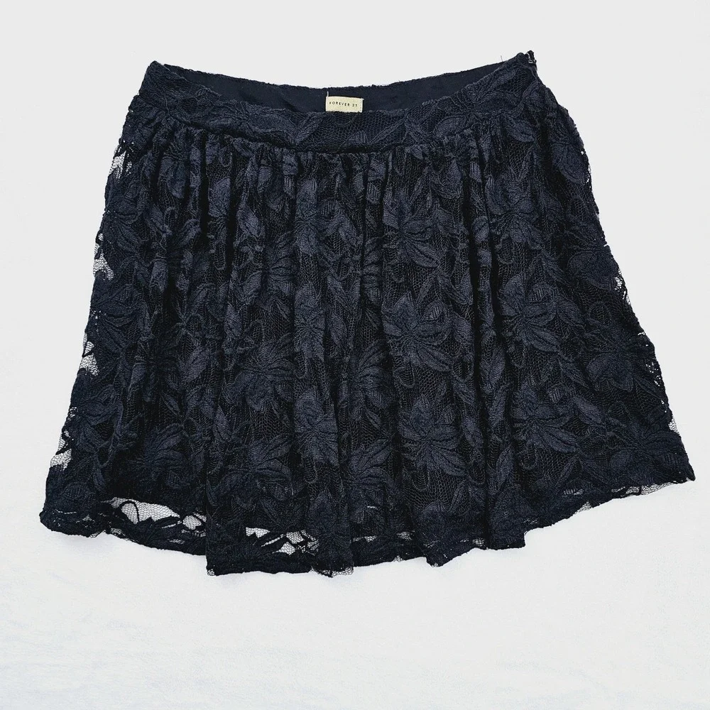 Forever 21 Womens‎ 26 Small Black Floral Print Mini Skirt Y2K Goth Chic